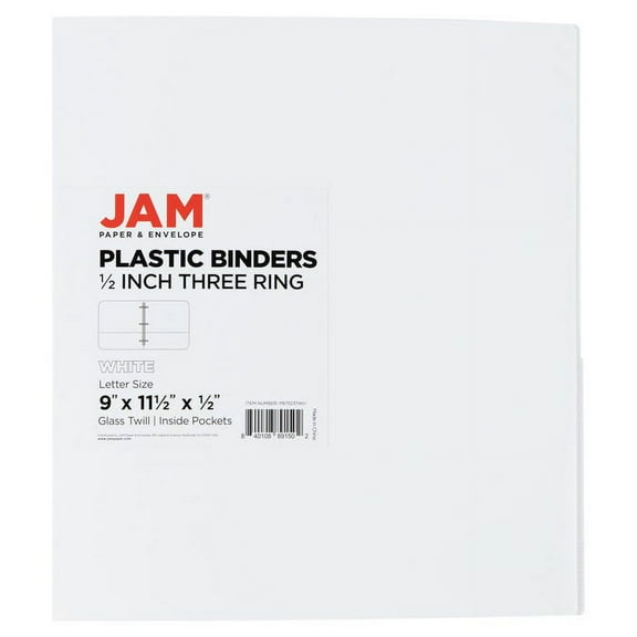 JAM Paper Plastic Binder, 11.5 x 10.25 x 1/2 in, White, 1 Pack