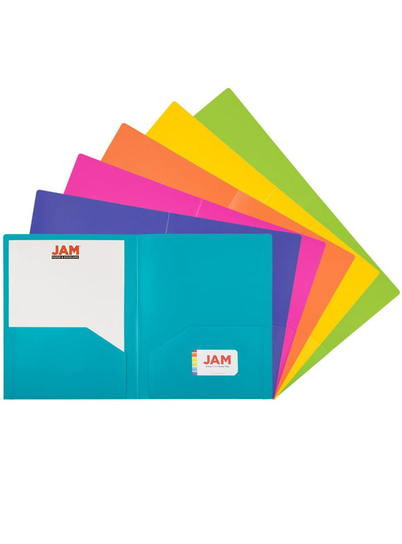 JAM Paper & Envelope Plastic Heavy Duty Assorted Pocket School Presentation Folders, Multicolor, 6 per Pack