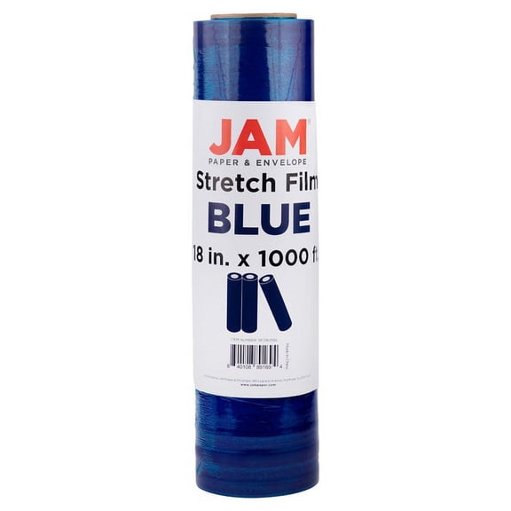 JAM Paper & Envelope Plastic Stretch Film, 18in x 1,000ft per Roll, Blue Wrapping, 6 Rolls per Pack