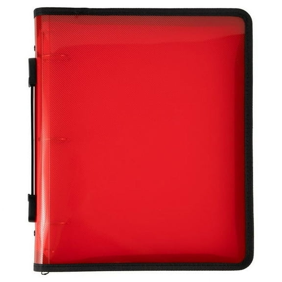 JAM Paper Plastic Zipper 1.5 inch Binder, Red 3 Ring Binder, 1/Pack