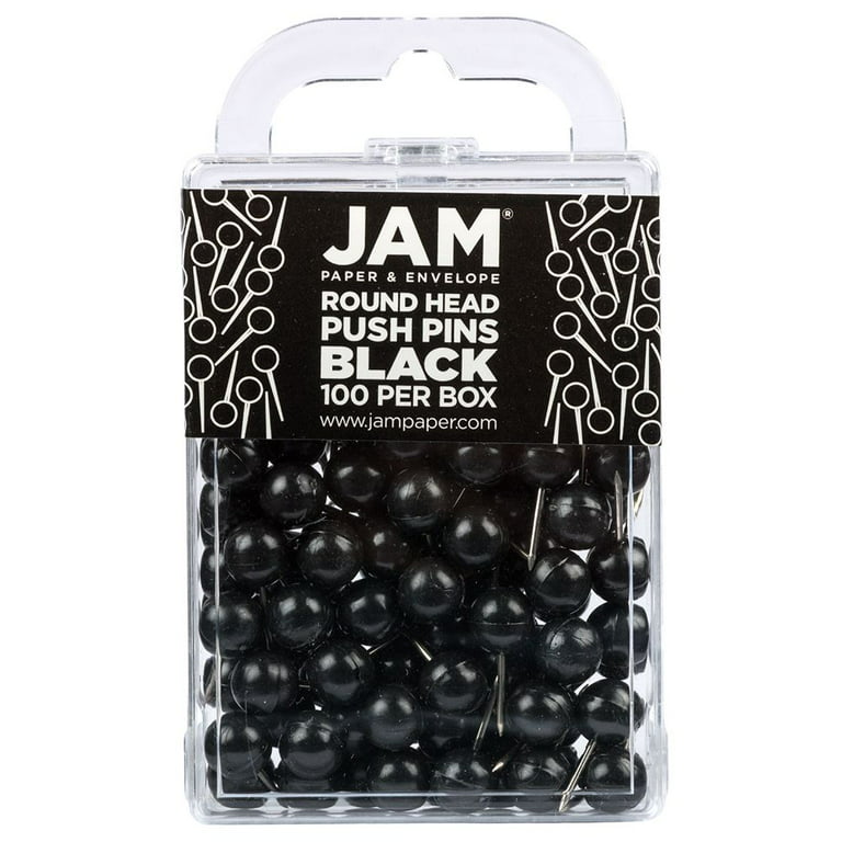 Jam Paper Round Head Push Pins Black 100/Pack (346RTBL)