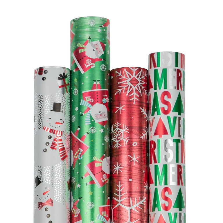 Jam Paper Christmas Wrapping Paper Gift Wrapper 100 Sq ft Holographic Merry Set 4 Pack