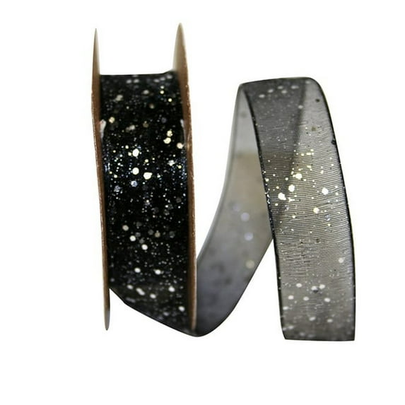 JAM Paper Sheer Glitter Ribbon, 5/8 In x 25 Yards, 2/Pack, Black/Silver