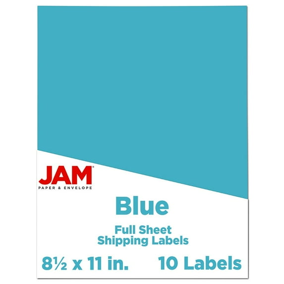JAM Paper & Envelope Shipping Labels, Full Page Sticker Paper, 8 1/2 x 11, Blue, 10 Full Sheets/Pack