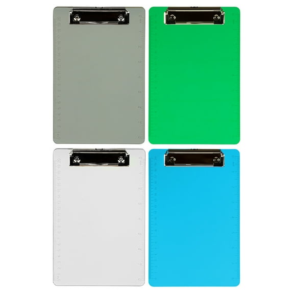 JAM Paper Small Plastic Clipboards with Low Profile Metal Clip, 6 x 9, 4 per Pack