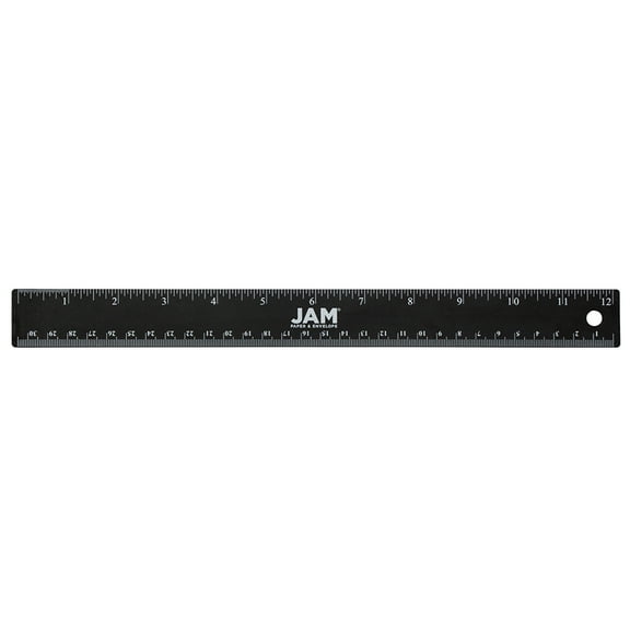 JAM Paper Stainless Steel Ruler, 12 in, Cork Backing, Black Metallic, 1 per Pack