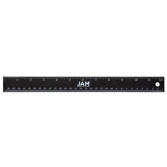 Head Paper Ruler JAM Paper Stainless Steel Ruler, 12 in, Cork Backing, Black Metallic, 1 ...