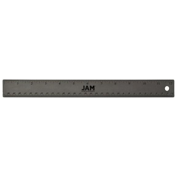 JAM Paper Stainless Steel Ruler, 12 in, Cork Backing, Gray Metallic, 1 per Pack