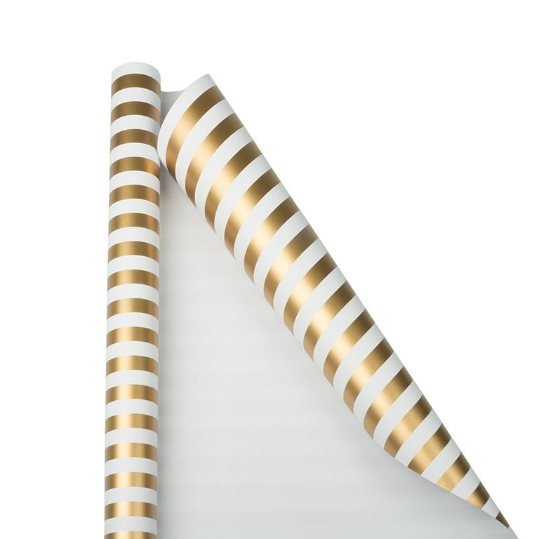 Jam Paper Gift Wrap - Striped Wrapping Paper - 25 Sq ft - Gold & White Stripes - Roll Sold Individually