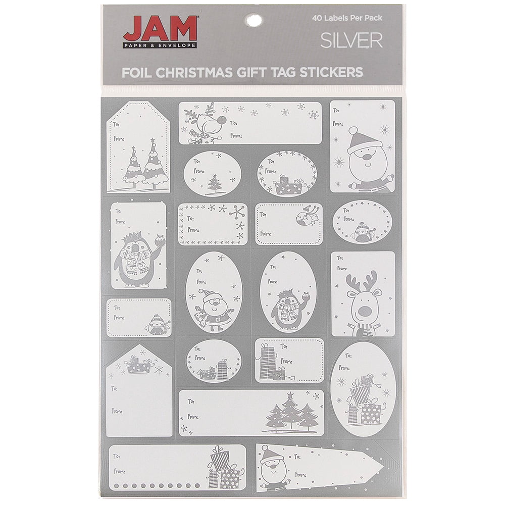 JAM Paper Foil Christmas Paper Gift Tag/Pack, 40/Pack, Matte Silver