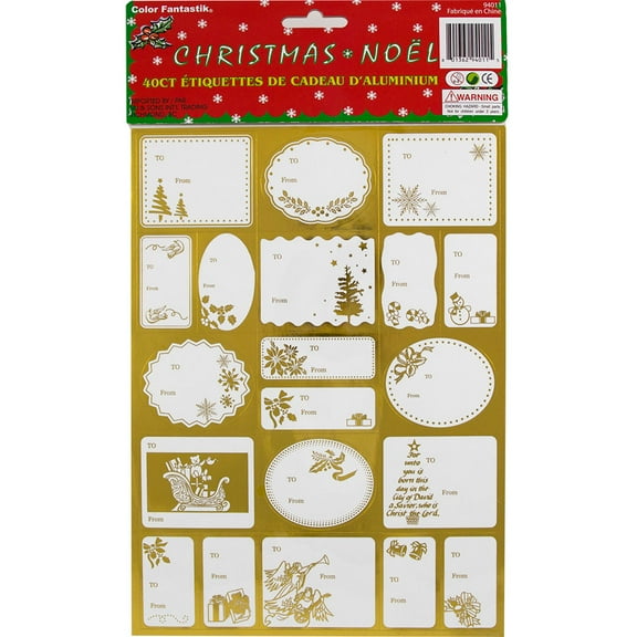 JAM Paper Foil Christmas Paper Gift Tag/Pack, Gold, 40/Pack