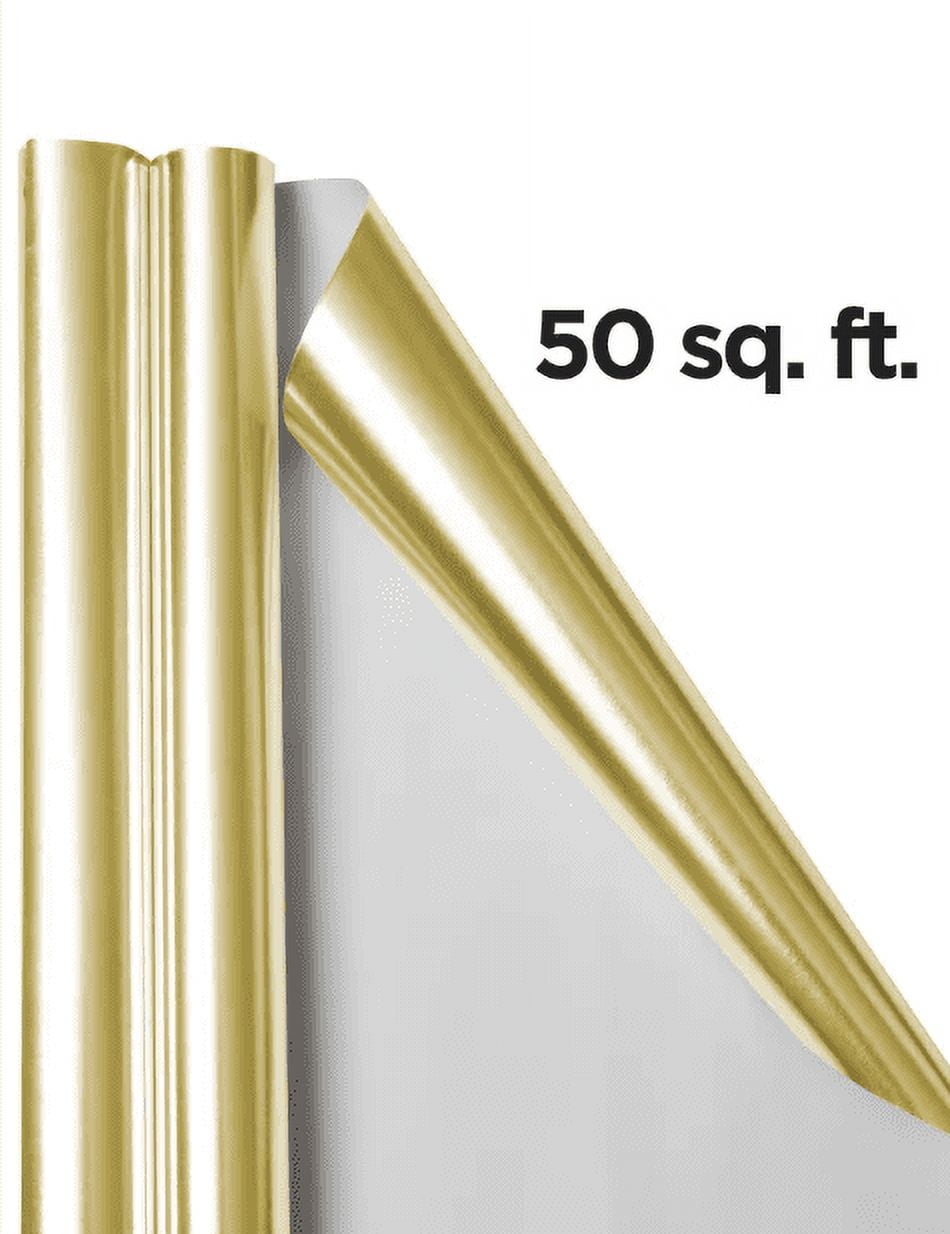 JAM Paper Foil Wrapping Paper, 50 Sq. ft Total, Gold Metallic, 2 Rolls