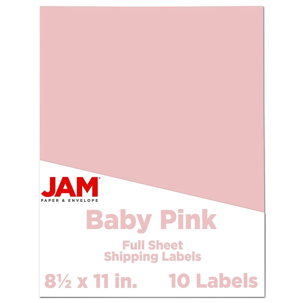 JAM Paper Full Page Labels, 8 1/2 x 11, Baby Pink, 10 per Pack