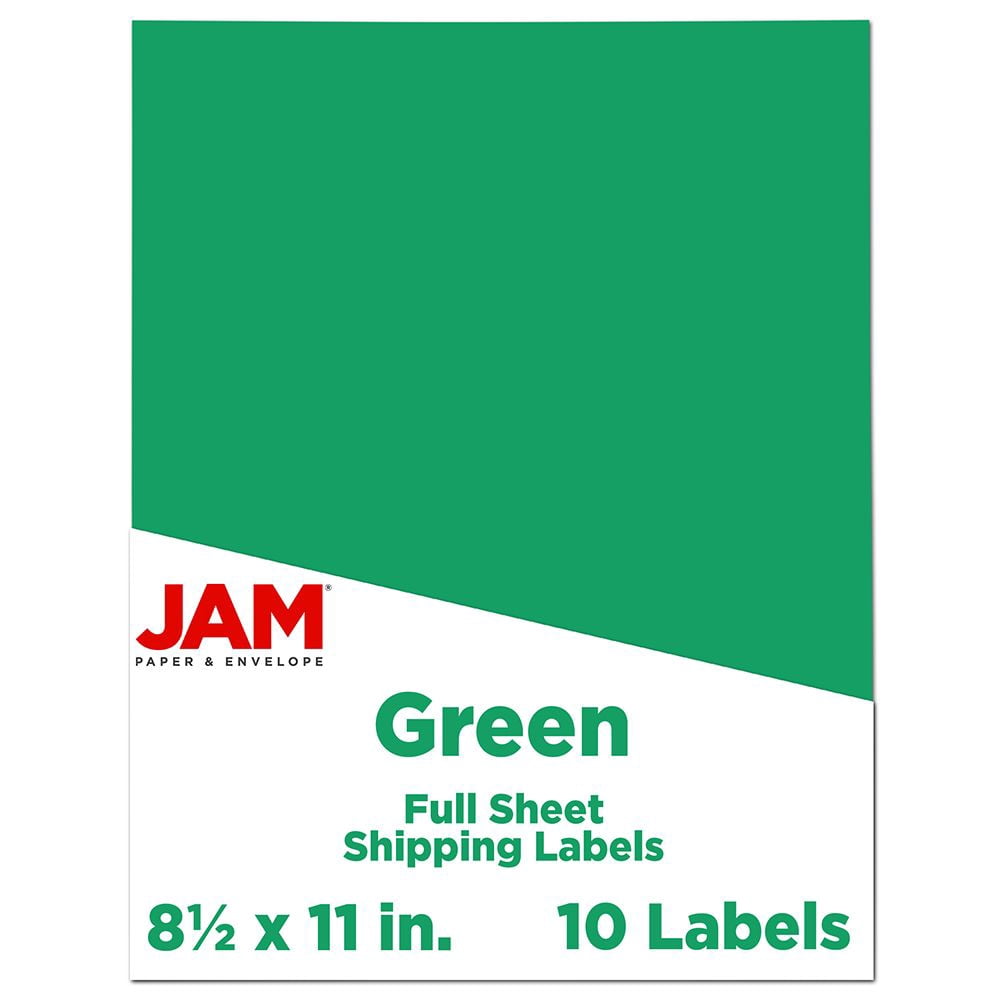 JAM Paper Full Page Labels, 8.5 x 11, Green, 10 per Pack