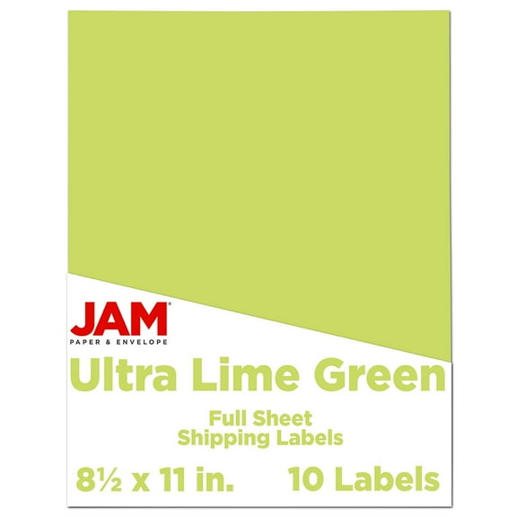 JAM Paper Full Page Labels Stickers, 8.5 in x 11 in, 10 per Pack, Lime Green