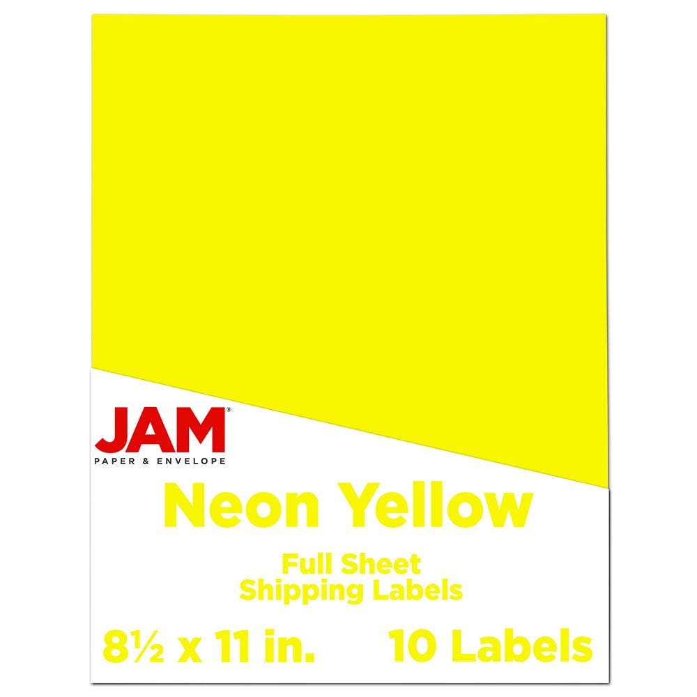 JAM Paper Full Page Shipping Labels, 8.5 x 11, Neon Yellow, 10 per Pack