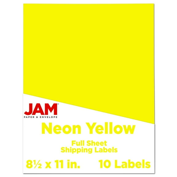 JAM Paper Full Page Shipping Labels, 8.5 x 11, Neon Yellow, 10 per Pack