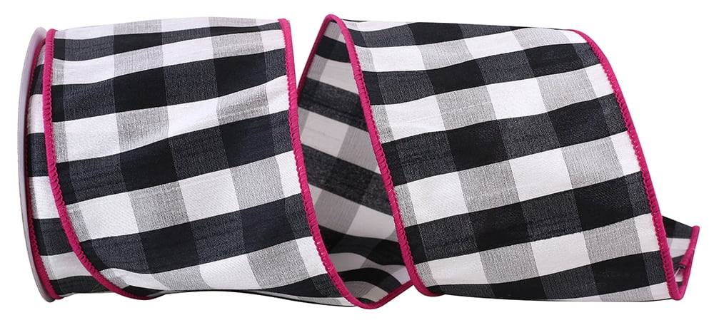 JAM Paper Geometrics Checks Gingham, Black & hot Pink, 4in x 10yd, 1/Pack