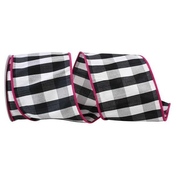 JAM Paper Geometrics Checks Gingham, Black & hot Pink, 4in x 10yd, 1/Pack