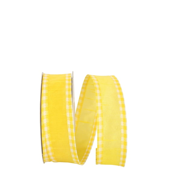 JAM Paper Geometrics Checks Gingham Dupioni, Yellow, 1.5in x 20yd, 1/Pack