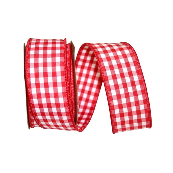 JAM Paper Geometrics Checks Gingham Wired, Medium Red, 1-3/8in x 10yd, 1/Pack