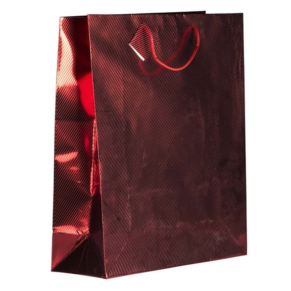 JAM Paper Gift Bag, 17 x 21 x 6.25, 1/Pack, Red Foil Diagonal Pinstripe, XXX, Large