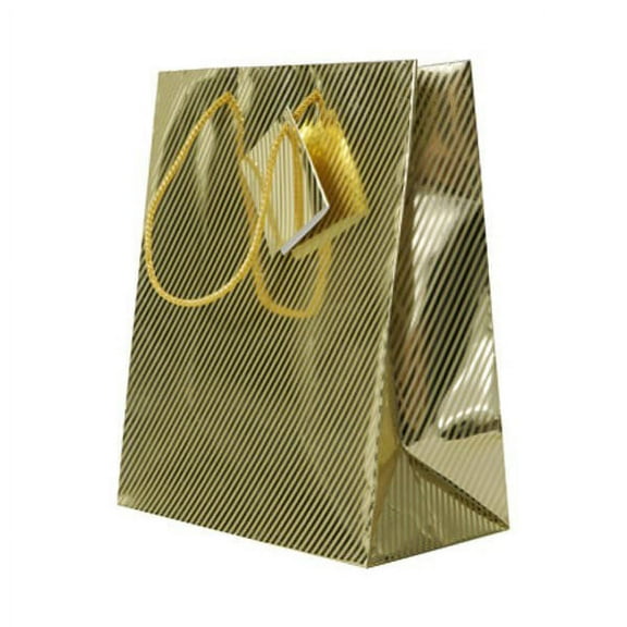 JAM Paper Gift Bag, 8 x 10 x 4, 1/Pack, Gold Foil Diagonal Pinstripe, Medium