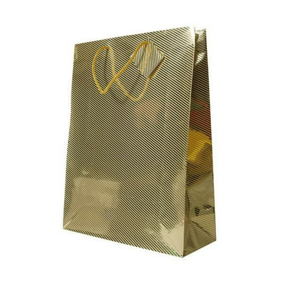 JAM Paper Gift Bags, 13 x 17 x 5, Paper, 100/Pack, Gold Foil Diagonal Pinstripe, All Occasion, Large