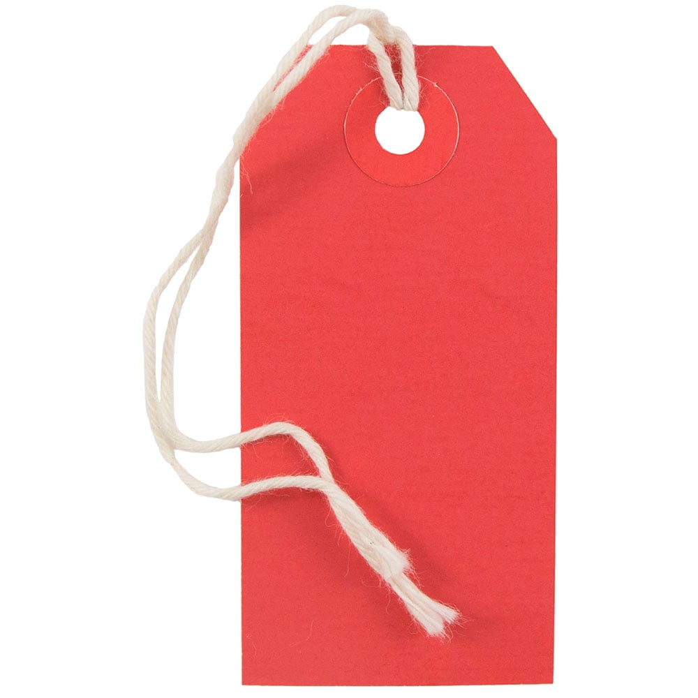 Jam Paper Gift Tags with String, Small, 3 1/4 x 1 5/8, Red, Box of 100