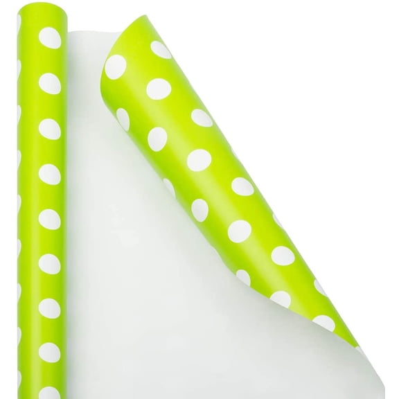 JAM Paper Gift Wrap - Polka Dot Wrapping Paper - 25 Sq Ft (30 in x 10 Ft) - Lime Green with White Dots - Roll Sold Individually