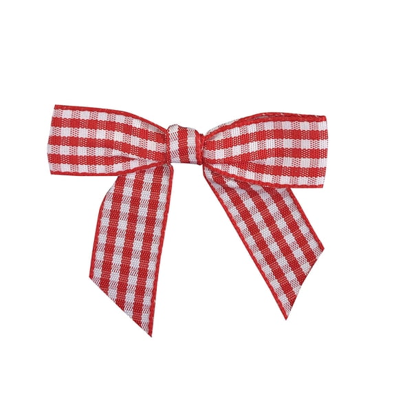 JAM Paper Gingham Twist Tie Bows, Red & White, 5/8 in, 100/Pack