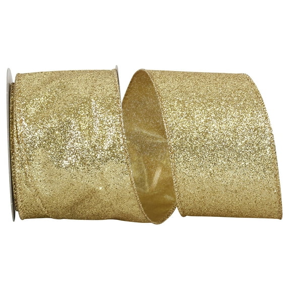 JAM Paper Glitter Christmas Gold Nylon Ribbon, 10yd X 2.5in, 1/Pack