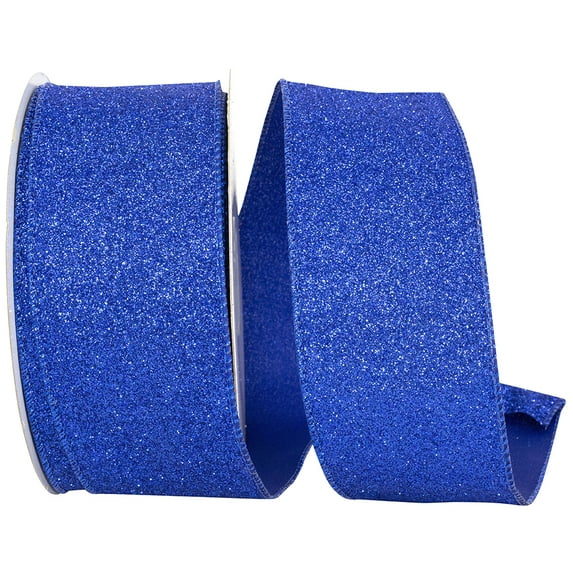 JAM Paper Glitter Christmas Royal Blue Nylon Ribbon, 25yd x 2.5in, 1/Pack