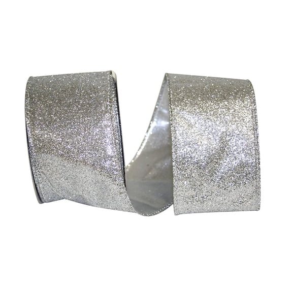 JAM Paper Glitter Christmas Silver Nylon Ribbon, 10yd x 2.5in, 1/Pack