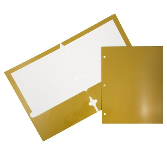 JAM Paper Glossy 3 Hole Punch Folders, Gold, 50/Pack