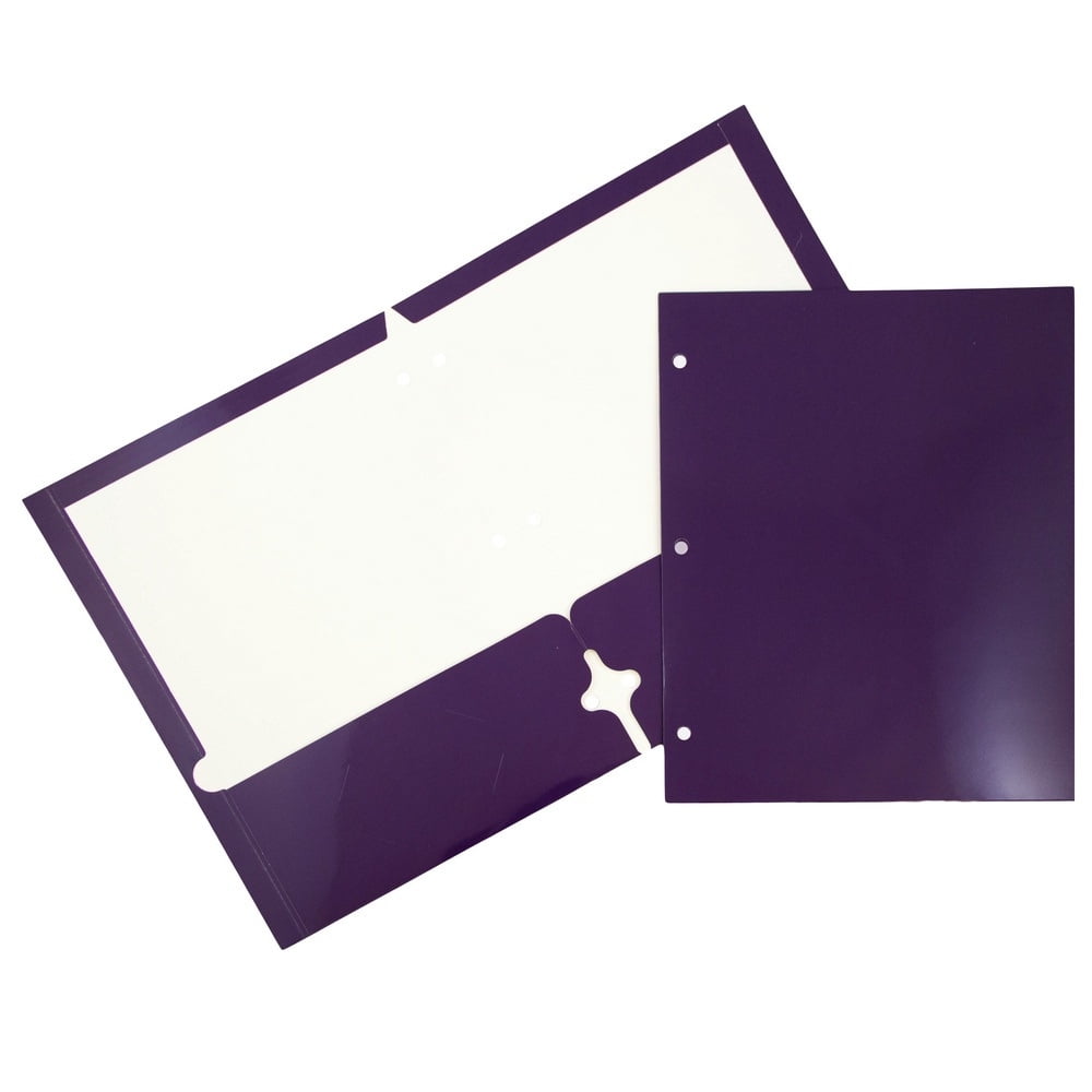 JAM Paper Glossy 3 Hole Punch Folders, Purple, 50/Pack