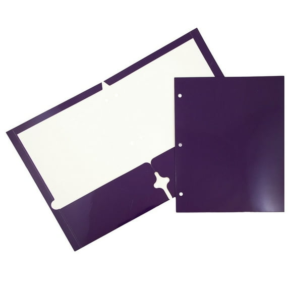 JAM Paper Glossy 3 Hole Punch Folders, Purple, 6 per Pack
