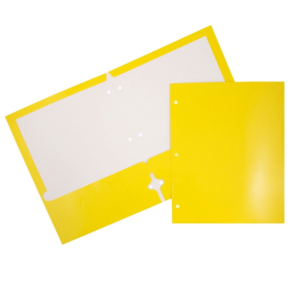 JAM Paper Glossy 3 Hole Punch Folders, Yellow, 25/Pack