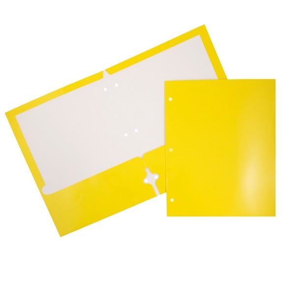JAM Paper Glossy 3 Hole Punch Folders, Yellow, 50/Pack