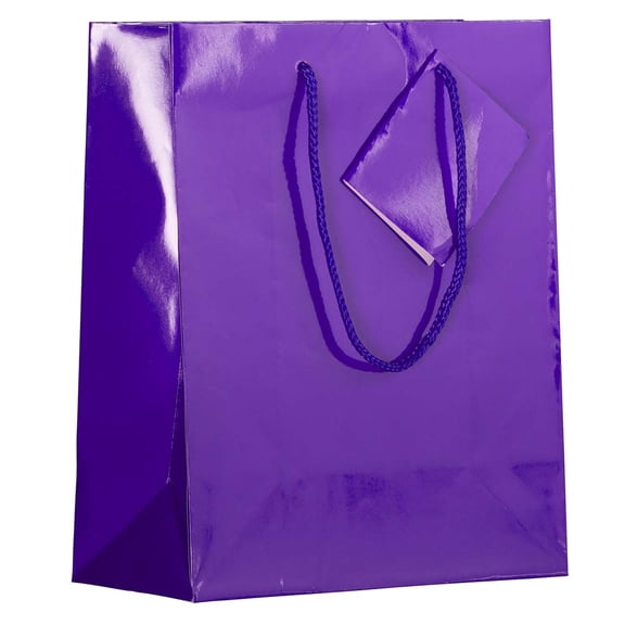 JAM Paper Glossy Gift Bags, 8 x 10 x 4, Purple, 3/Pack, Medium