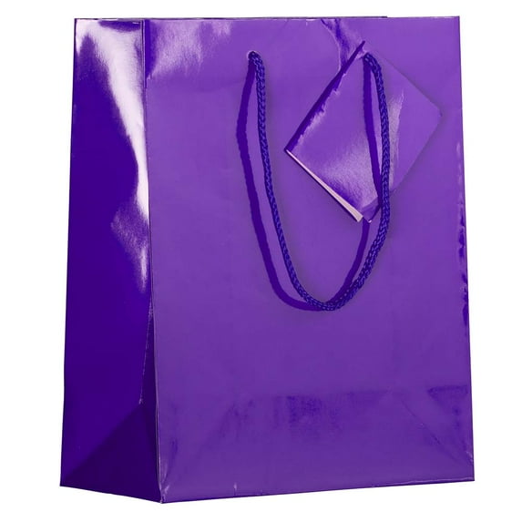 JAM Paper Glossy Gift Bags, 8 x 10 x 4, Purple, 6/Pack, Medium