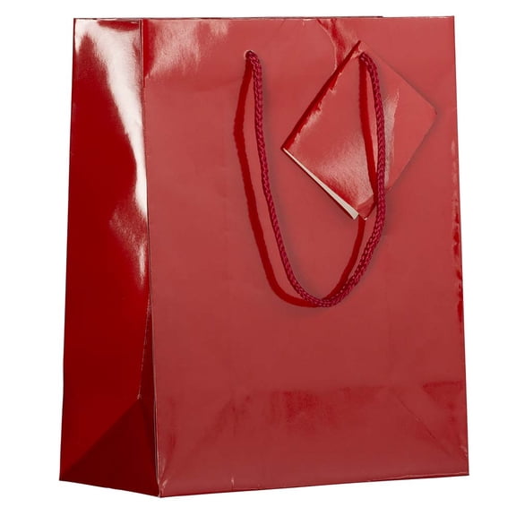 JAM Paper Glossy Gift Bags, 8 x 10 x 4, Red, 3/Pack, Medium