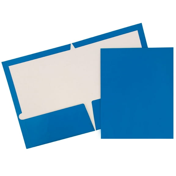 JAM Paper Glossy Two Pocket Folders, Blue, 25/Pack