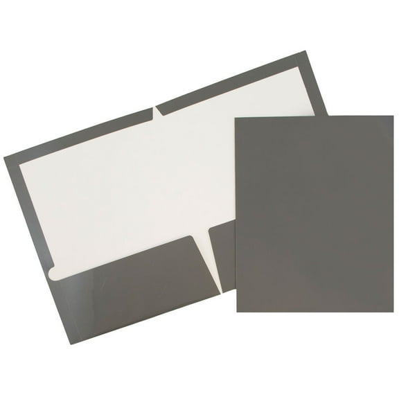 JAM Paper Glossy Two Pocket Folders, Grey, 100/Pack