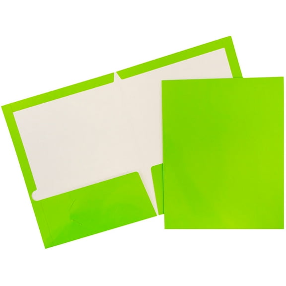 JAM Paper Glossy Two Pocket Folders, Lime Green, 25/Pack