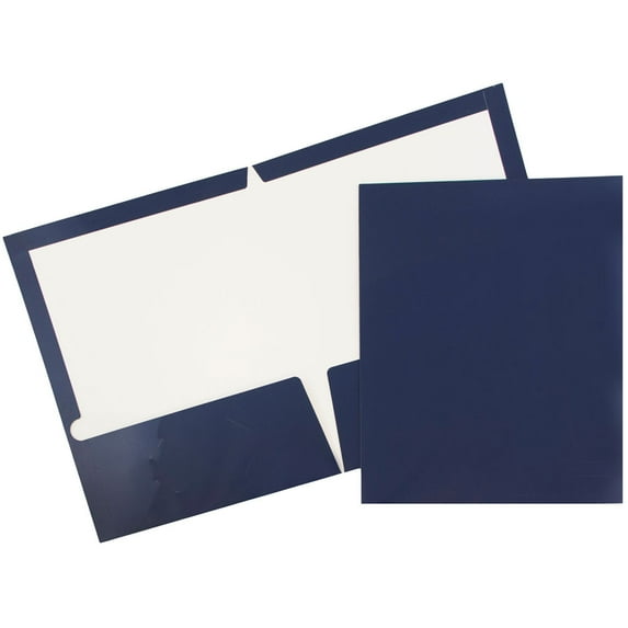 JAM Paper Glossy Two Pocket Folders, Navy Blue, 6/Pack