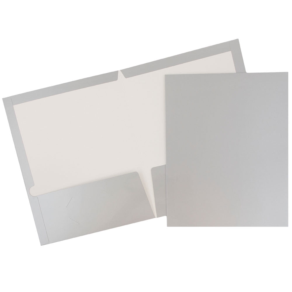 JAM Paper Glossy Two Pocket Folders, Silver, 100/Pack - Walmart.com