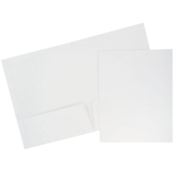 JAM Paper Glossy Two Pocket Folders, White, 100/Pack