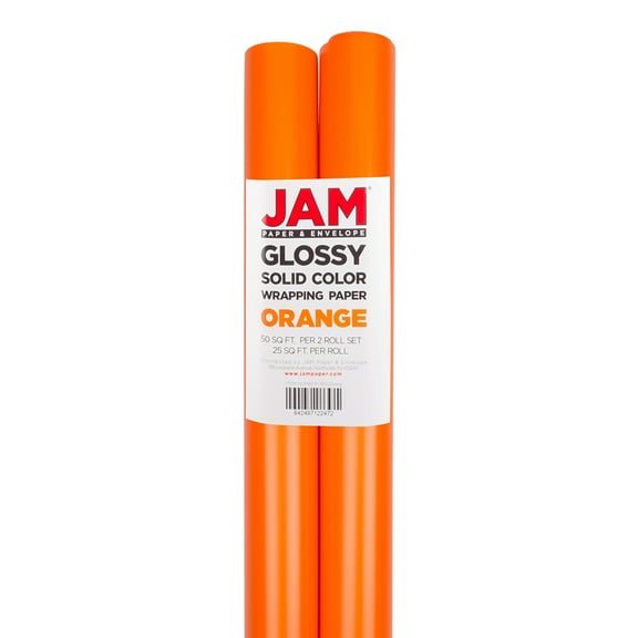 JAM Paper Glossy Wrapping Paper, 25 Sq ft, Orange, 2 Rolls