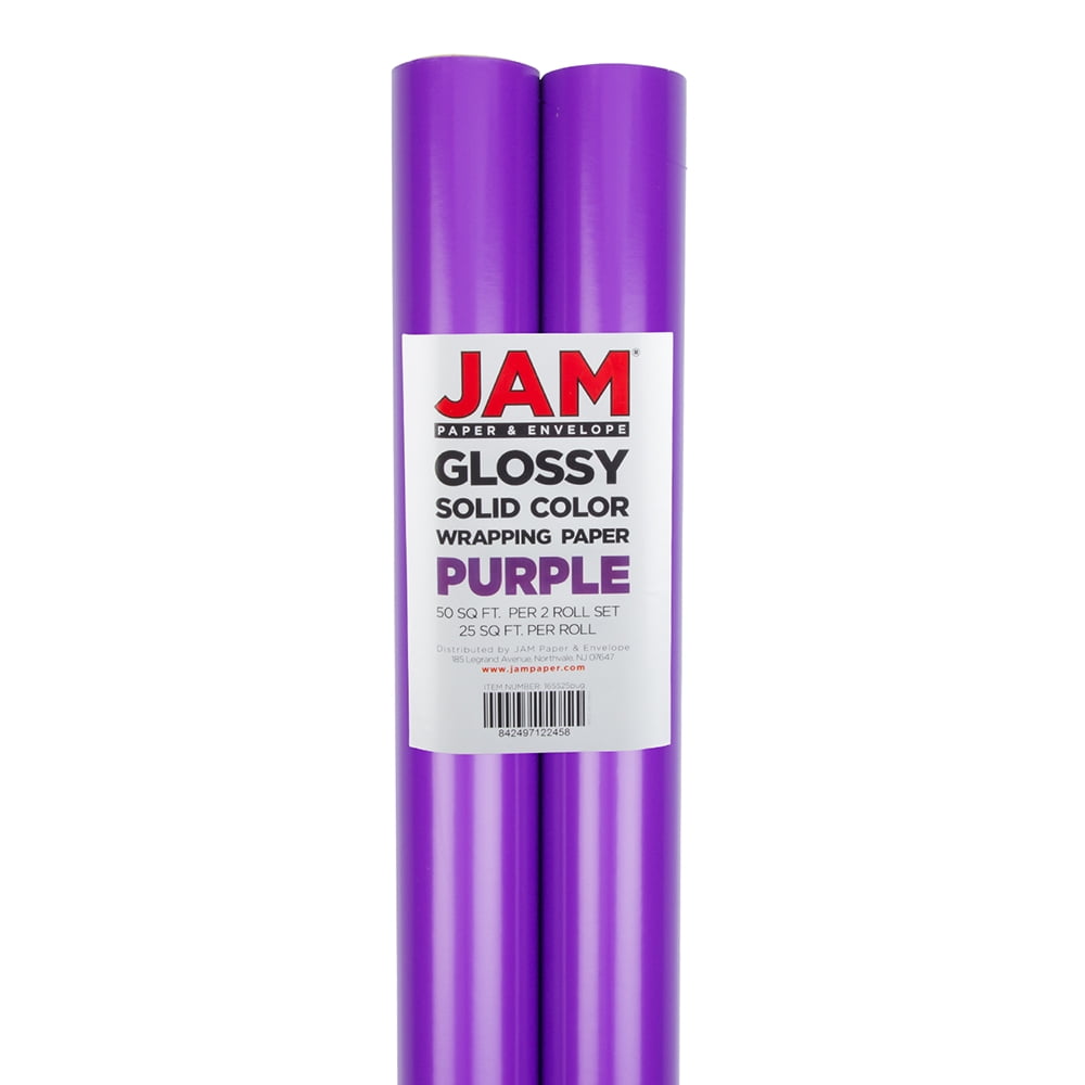 JAM Paper Glossy Wrapping Paper, 25 Sq ft, Purple, 2 Rolls